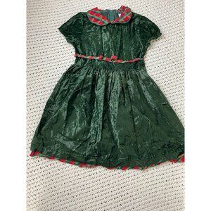 Vintage Sugar Plum Velvet Green Christmas Holiday Dress Kids Size 5T Red Plaid